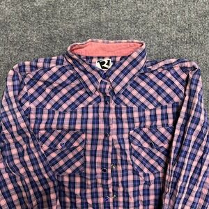 Rock & Roll Cowgirl Shirt Womens Size M Pink Navy Plaid Western Snap Long Sleeve